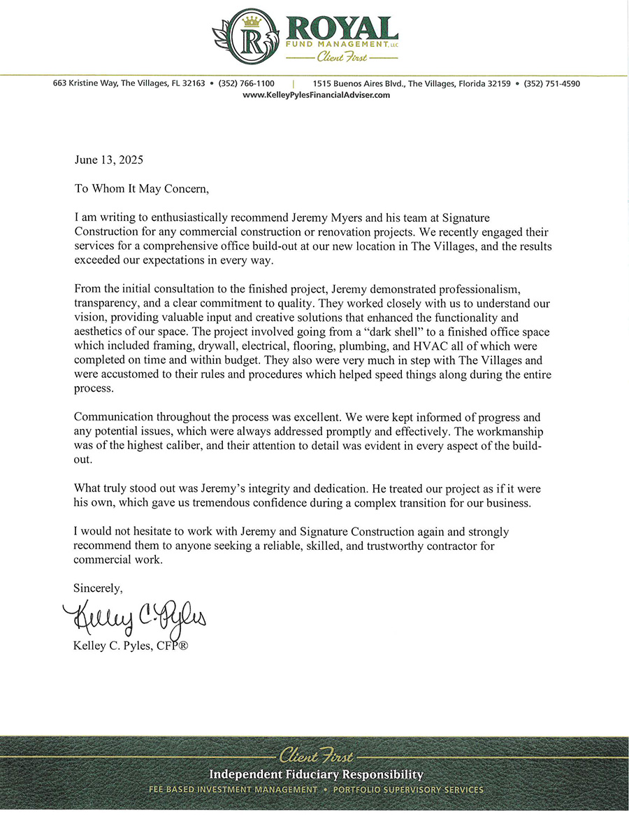 Royal Fund Recommendation Letter
